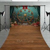 Aperturee Aperturee Winter Christmas Fair Sweep Photo Backdrop Gold Ferris Wheel with Gifts and Trees Holiday Carnival Photo Prop